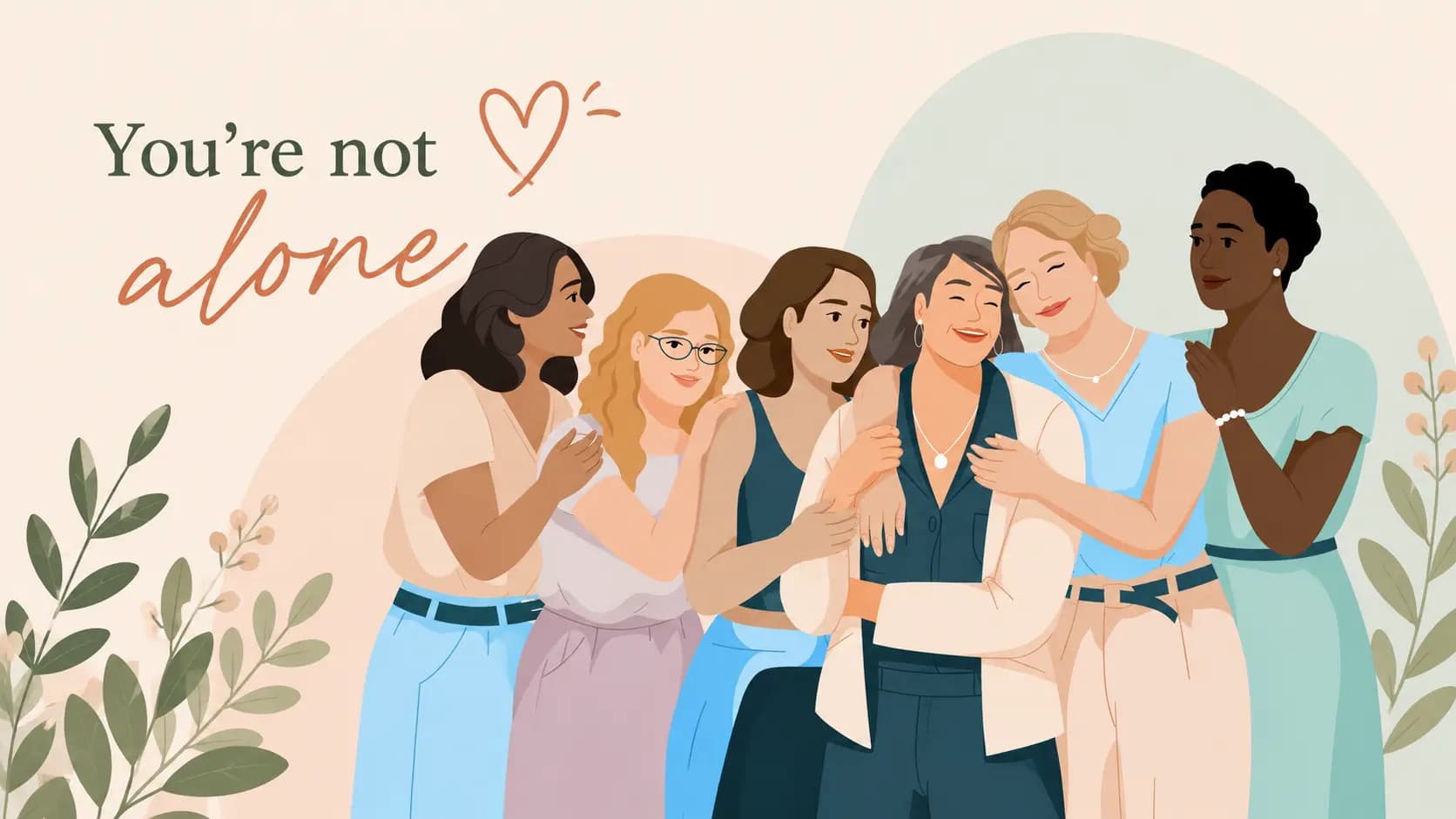 Illustration of women supporting each other — you are not alone